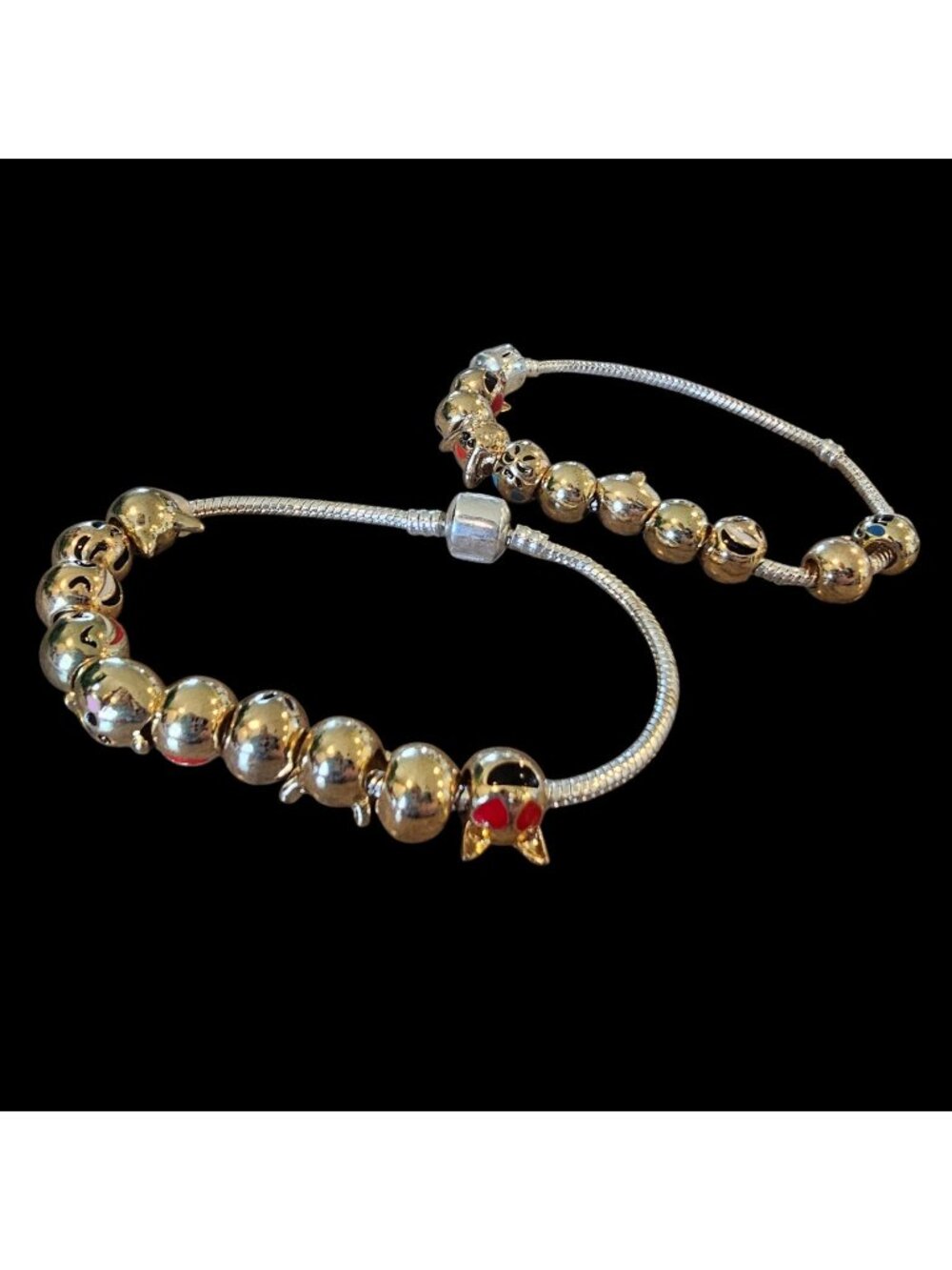 Friendship Charm‎ Bracelets Silver Tone Emoji Gold Adult Size Set Of 2